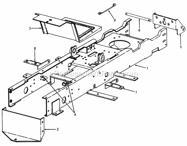 Frame & Drawbar Diagram and Parts List for 1105 135-292-100, 135-292-399, 0350039U, 136-292-1 Cub Cadet Lawn Mower